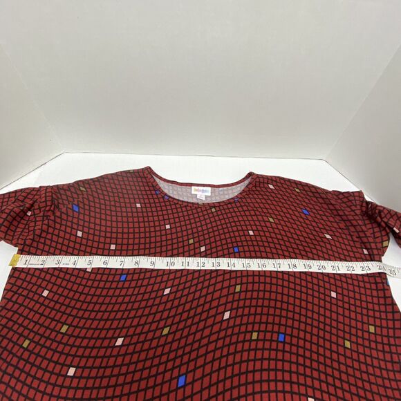 LuLaRoe Irma Dark Red Black Size Small High Low Tunic Length Geometric Pattern - Picture 4 of 9